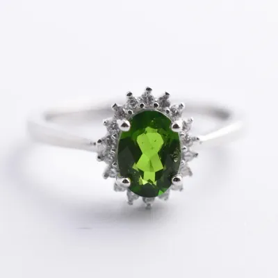 Chrome Diopside Sterling Silver Halo Ring