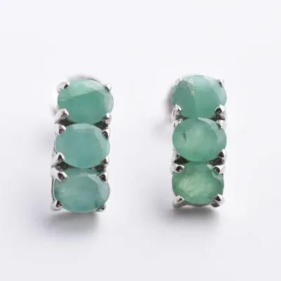 Emerald Sterling Silver Stud Earrings