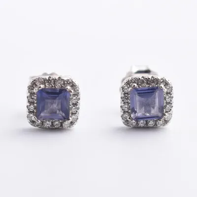 Iolite Sterling Silver Halo Stud Earrings