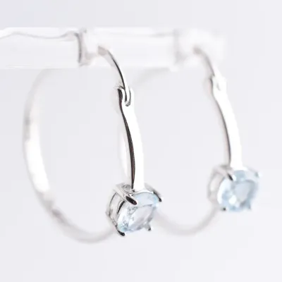 Blue Spinel Sterling Silver Closed Hoop Earrings 