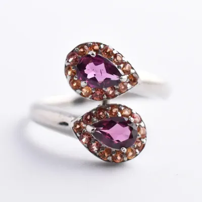 Rhodolite Garnet & Sapphire Sterling Silver Wrap Ring