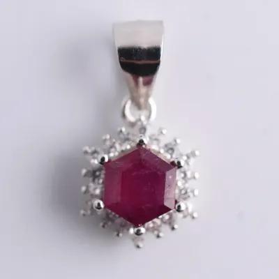 Ruby Sterling Silver Halo Pendant