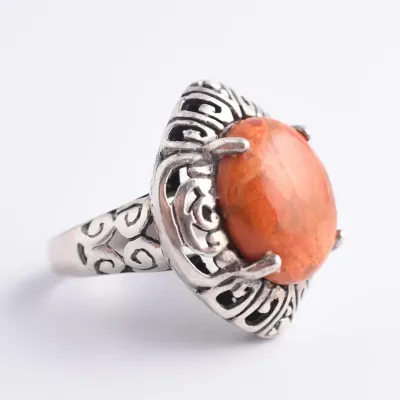 Spiny Oyster Coral Sterling Silver Ring
