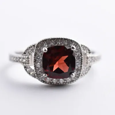 Garnet Sterling Silver Halo Ring