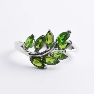 Chrome Diopside Sterling Silver Cluster Ring 