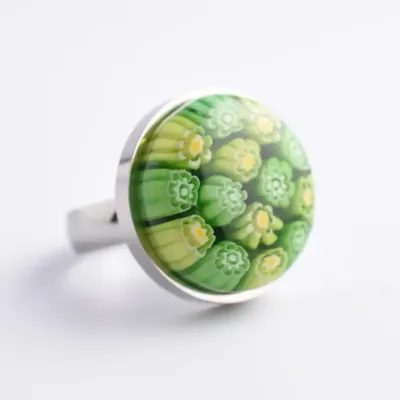 Green Millefiori Murano Glass Ring