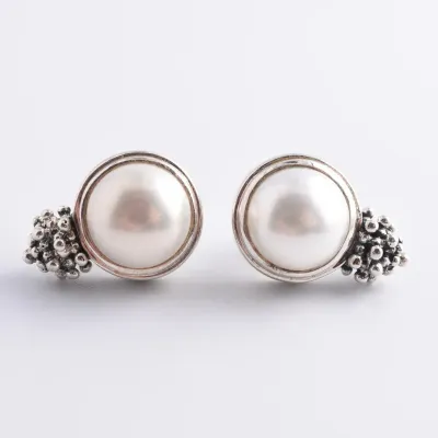 Michael Dawkins, Mother of Pearl Sterling Silver Earrings W/ 14k Gold Posts