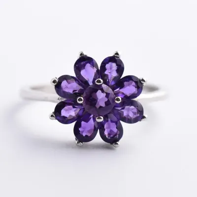 Amethyst Sterling Silver Cluster Ring