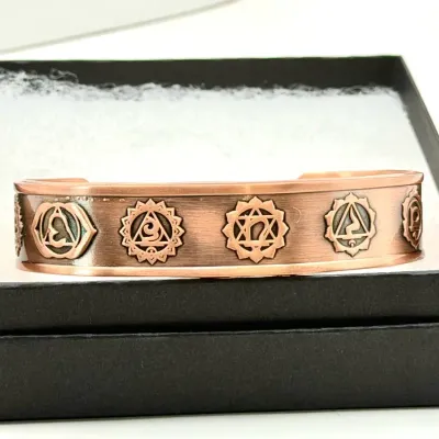 Copper Cuff Bracelet With Chakra Symbols 