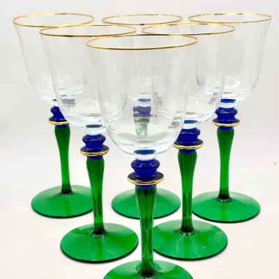 (6) Venetian Style Wine Glasses