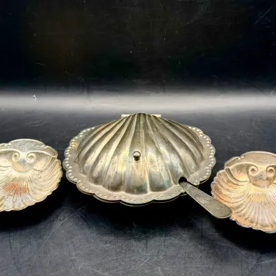 (3) Vintage Metal Shell Dishes 