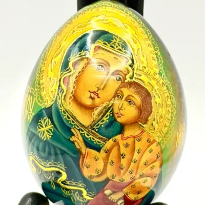 hand-painted Russian Orthodox wooden Easter egg Madonna & Child