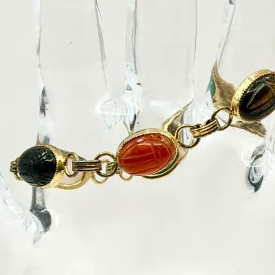 Vintage Scarab Bracelet With Semi Precious Stones 