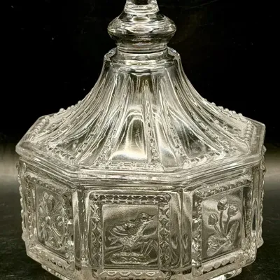 Vintage Covered Candy Dish With Birds & Fruit Motif 