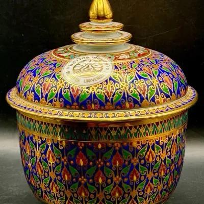 Thai Benjarong Porcelain Covered Jar from Burapha University