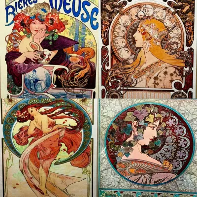 (4) New Sealed Alphonse Mucha Art Nouveau Prints On Textured Paper