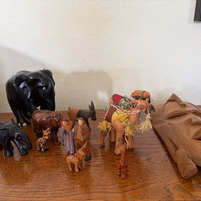 Sale Photo Thumbnail #28: Wooden figurines from Africa (mostly Kenya). Leather camel from Egypt 