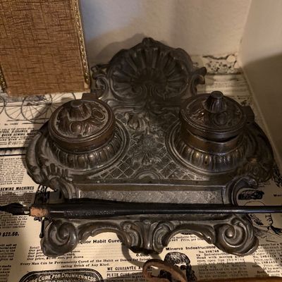 Sale Photo Thumbnail #10: Decorative Cast Iron Ink Well set