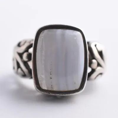 Lace Agate Cabochon Ornate Sterling Silver Ring