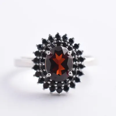 Garnet & Spinel Sterling Silver Halo Ring