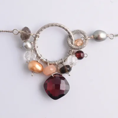 Anna Balhan, Garnet & Moonstone Sterling Silver Necklace