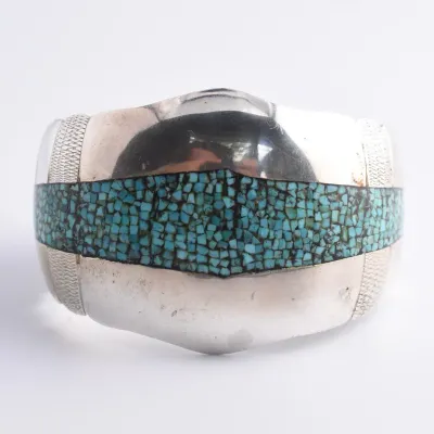 Turquoise Inlay Sterling Silver Southwestern Cuff Bracelet