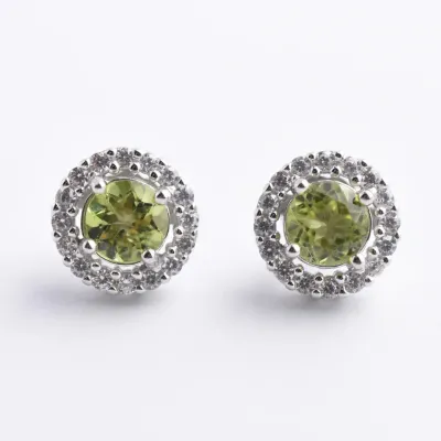 Peridot Sterling Silver Halo Stud Earrings