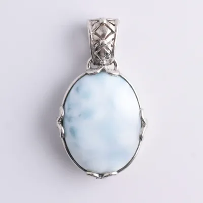 Larimar Cabochon Sterling Silver Pendant