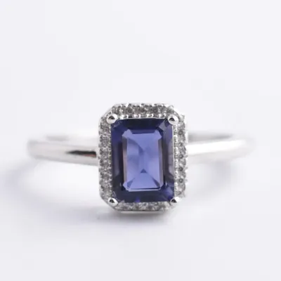Iolite Sterling Silver Halo Ring