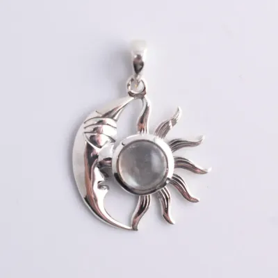 Labradorite Cabochon Sterling Silver Celestial Pendant
