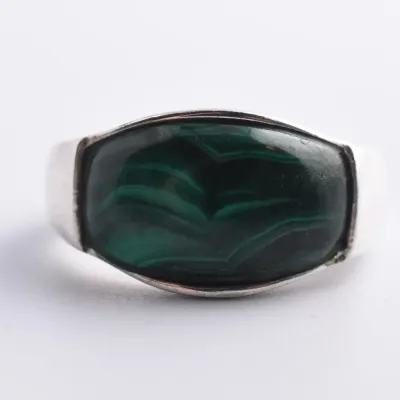 Malachite Cabochon Sterling Silver Dome Ring