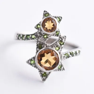 Citrine & Chrome Diopside Sterling Silver Wrap Ring