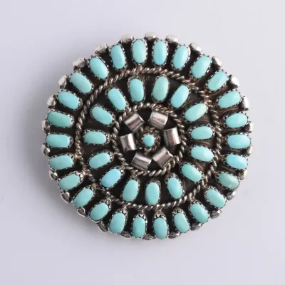 Signed Turquoise Sterling Silver Southwestern Brooch
