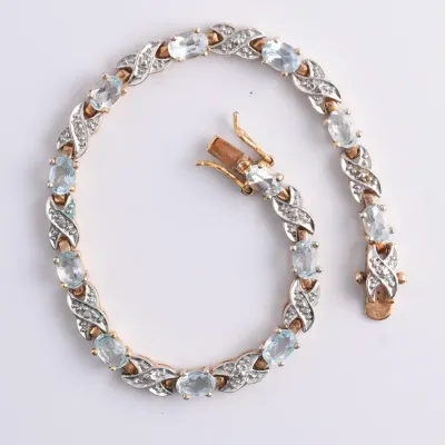 Blue Topaz & Diamond Sterling Silver Gold Vermeil Tennis Bracelet