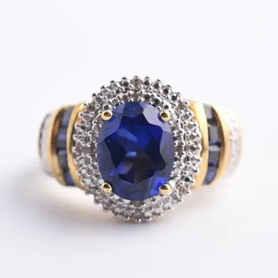 Blue Sapphire Sterling Silver Gold Vermeil Halo Ring