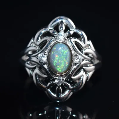 Opal Cabochon Ornate Sterling Silver Ring