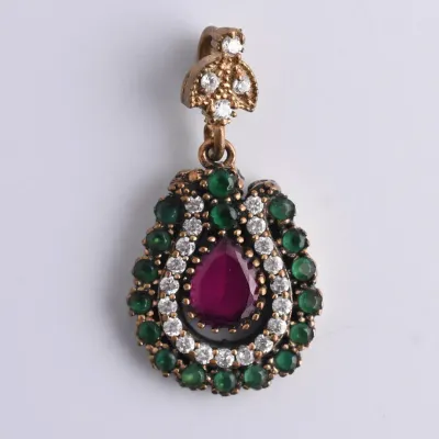 Ruby Sterling Silver & Brass Pendant