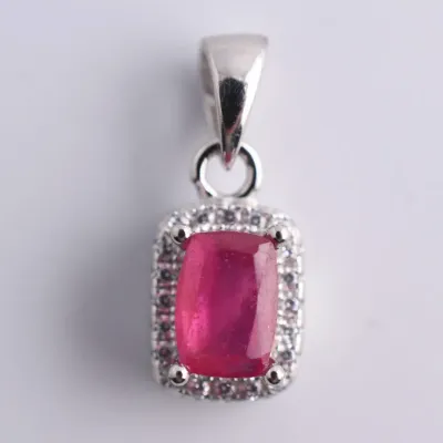 Ruby Sterling Silver Halo Pendant