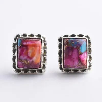 Purple Turquoise Cabochon Sterling Silver Stud Earrings