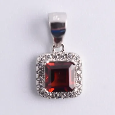 Garnet Sterling Silver Halo Pendant
