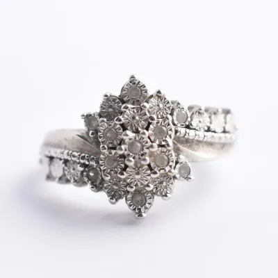 Natural Diamond Sterling Silver Cluster Ring
