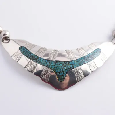 Turquoise Inlay Sterling Silver Southwestern Statement Necklace