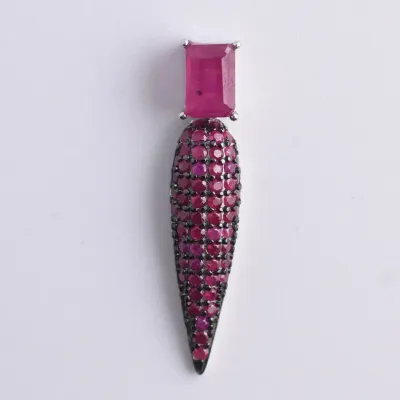 Ruby Sterling Silver Pavé Pendant