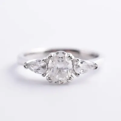 Moissanite Sterling Silver Tri Ring
