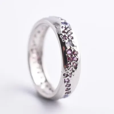 Natural Amethyst, Rhodolite Garnet & Tanzanite Sterling Silver Band Ring