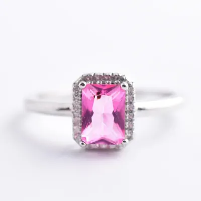 Pink Quartz Sterling Silver Halo Ring