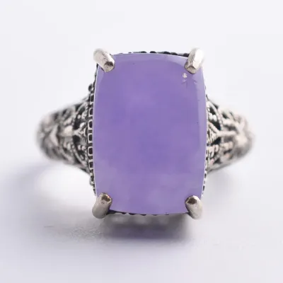 Lavender Jadeite Cabochon Ornate Sterling Silver Ring