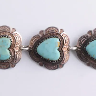 Signed Turquoise Cabochon Sterling Silver Tennis Bracelet