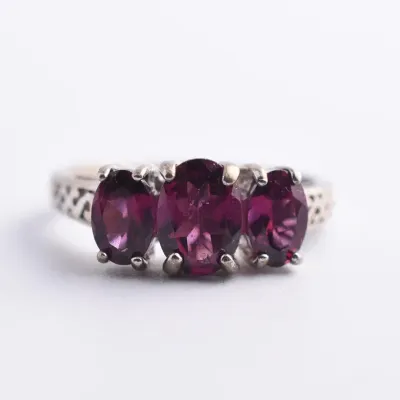 Rhodolite Garnet Sterling Silver Tri Ring