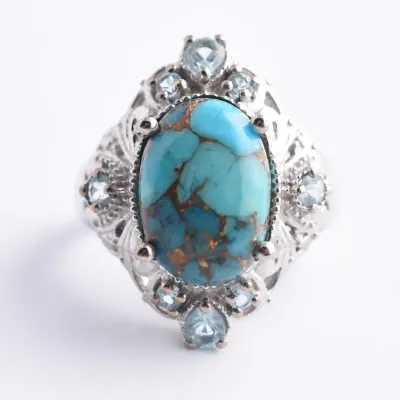 Turquoise Cabochon Ornate Sterling Silver Ring